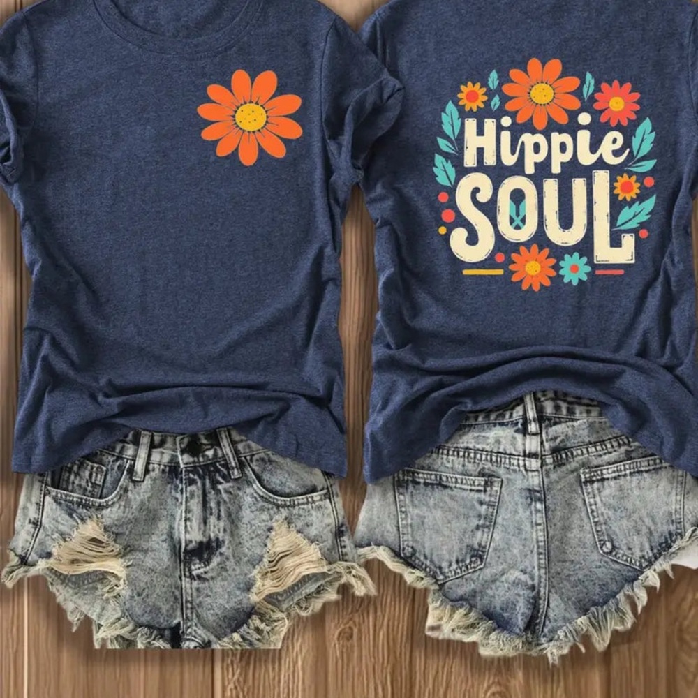 Navy Graphic Tee and Distressed Denim Shorts